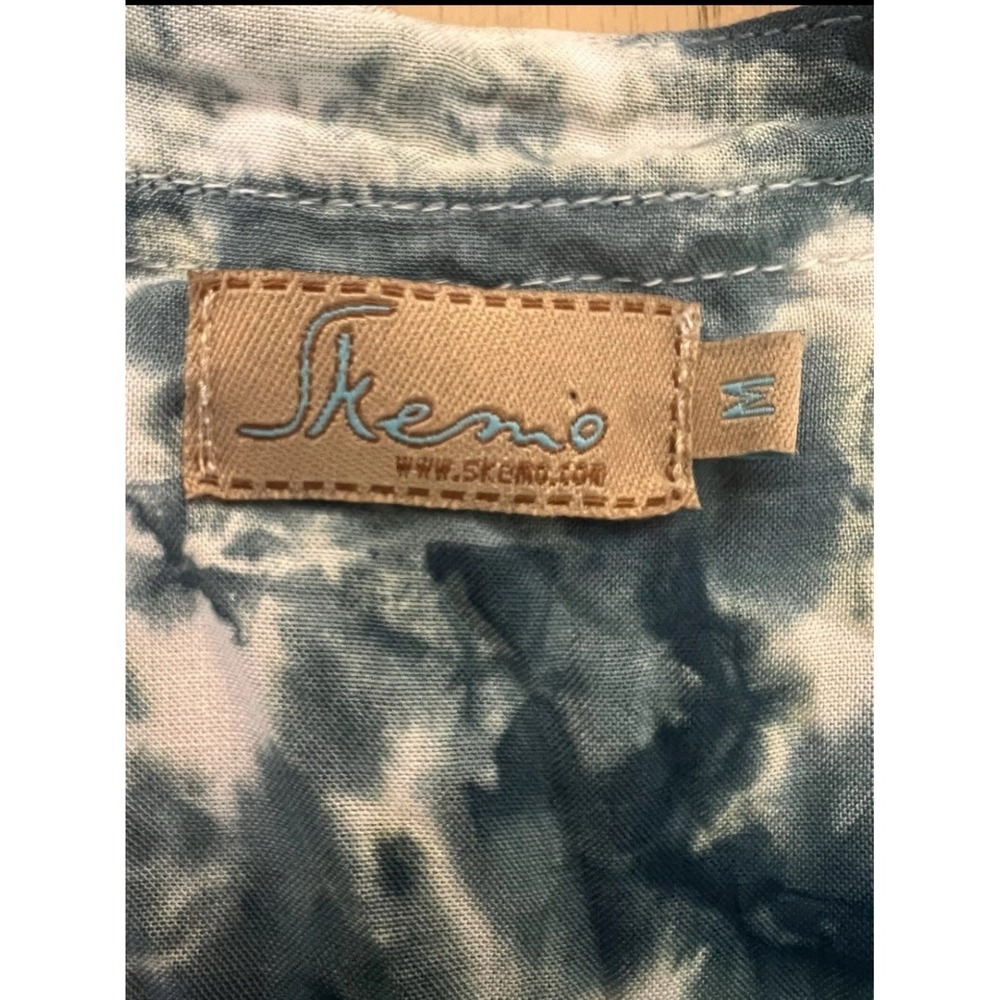 Skemo Blue Tie Dye Embroidered V-Neck Blouse Tassels Size M Boho Hippie Festival - Picture 5 of 11